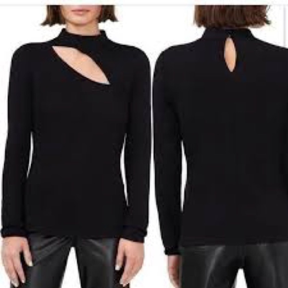 Halogen Black Cut Out Mockneck Long Sleeve Top XS